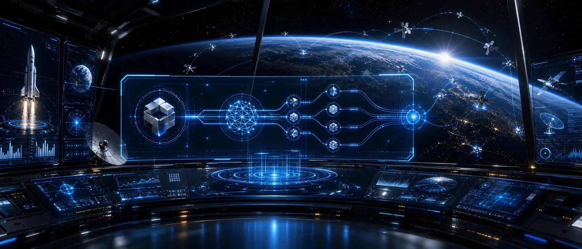 Orbital command interface showing Grokvortex payment routes around Earth